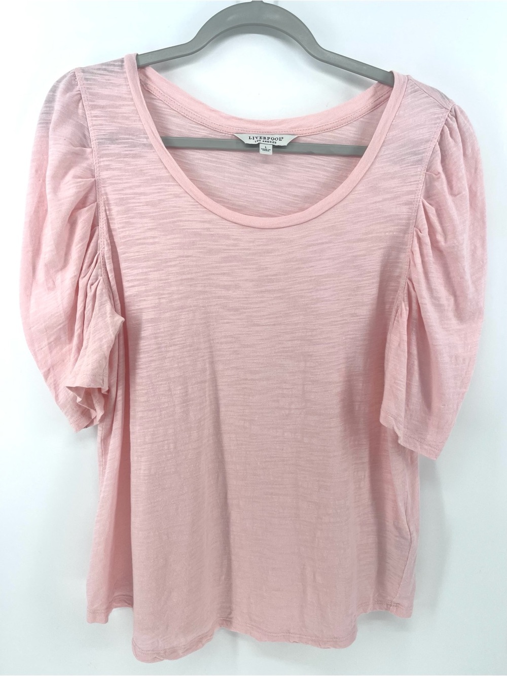 Liverpool Soft Pink Scoop Neck Puff Sleeve Tee